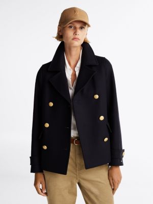 blue double faced relaxed peacoat with cashmere for women tommy hilfiger