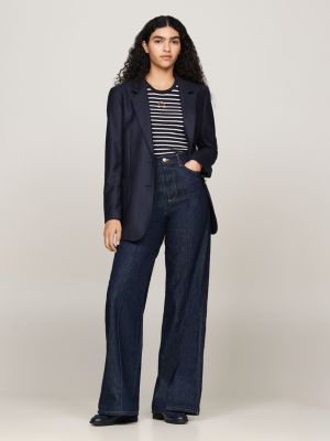 blauw relaxed fit single-breasted blazer met embleem voor dames - tommy hilfiger