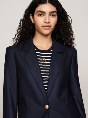 blauw relaxed fit single-breasted blazer met embleem voor dames - tommy hilfiger