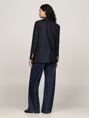 blau einreihiger relaxed fit blazer mit wappen für damen - tommy hilfiger