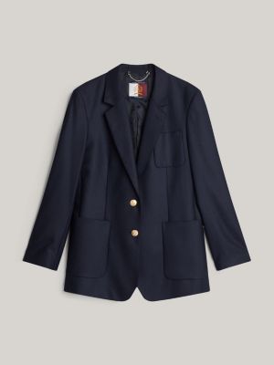 blau einreihiger relaxed fit blazer mit wappen für damen - tommy hilfiger