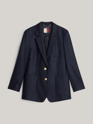 blauw relaxed fit single-breasted blazer met embleem voor dames - tommy hilfiger