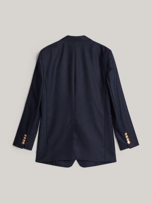blau einreihiger relaxed fit blazer mit wappen für damen - tommy hilfiger