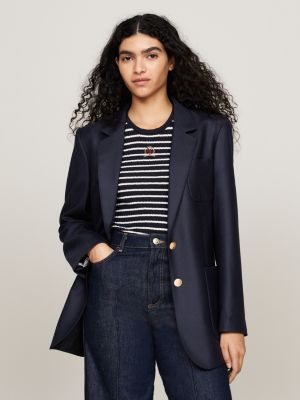 blue crest single breasted relaxed blazer for women tommy hilfiger