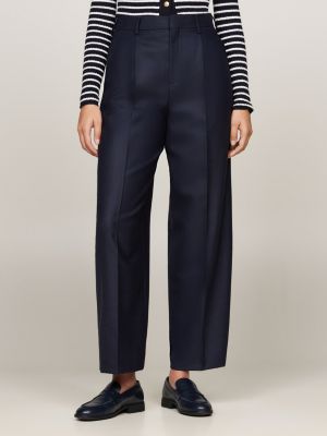 blue crest embroidery wool-blend wide trousers for women tommy hilfiger