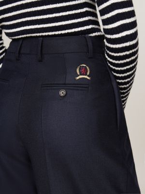 blue crest embroidery wool-blend wide trousers for women tommy hilfiger