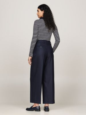 blue crest embroidery wool-blend wide trousers for women tommy hilfiger