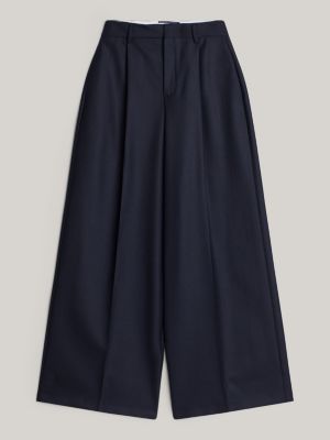 blue crest embroidery wool-blend wide trousers for women tommy hilfiger