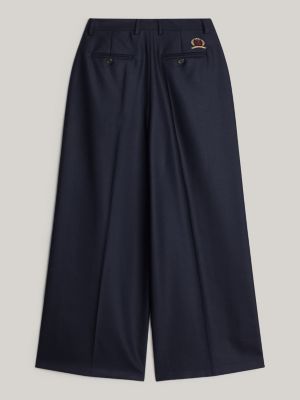 blau weite hose aus wollmix mit wappen für damen - tommy hilfiger