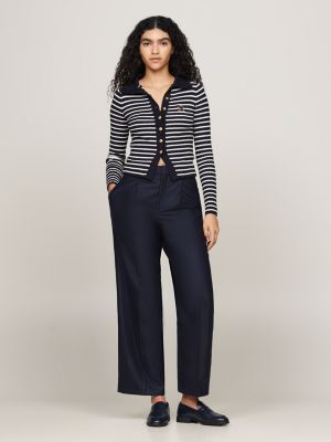 blue crest embroidery wool-blend wide trousers for women tommy hilfiger