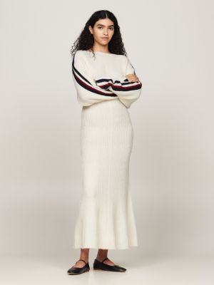 vestito pullover midi relaxed fit con stemma white da donne tommy hilfiger