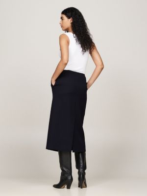 blue pure wool midi wrap skirt for women tommy hilfiger