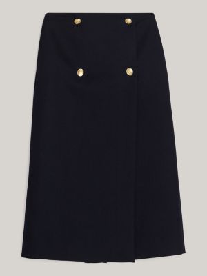 blue pure wool midi wrap skirt for women tommy hilfiger