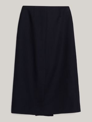 blue pure wool midi wrap skirt for women tommy hilfiger