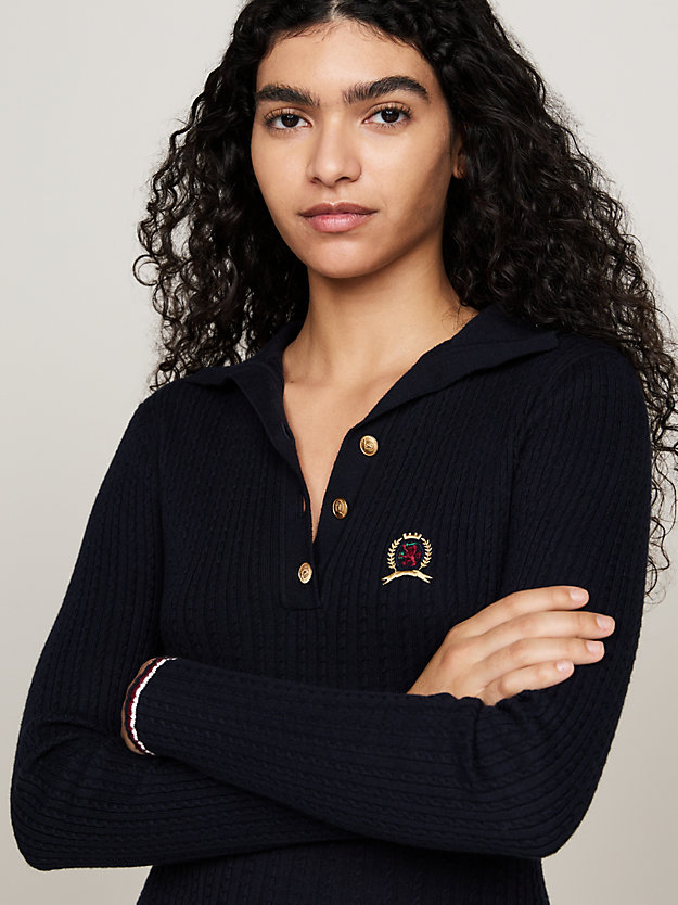Crest Midi Polo Dress With Cashmere | Blue | Tommy Hilfiger Crest Midi Polo Dress With Cashmere | Blue | Tommy Hilfiger