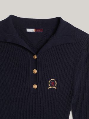 vestito polo midi con cashmere e stemma blu da donne tommy hilfiger