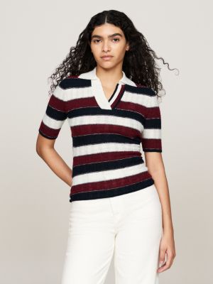 red crest slim alpaca blend knit polo shirt for women tommy hilfiger