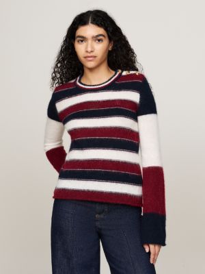 pullover in misto alpaca a righe con stemma rosso da donne tommy hilfiger