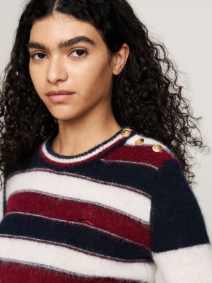 pullover in misto alpaca a righe con stemma rosso da donne tommy hilfiger