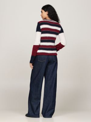 pullover in misto alpaca a righe con stemma rosso da donne tommy hilfiger