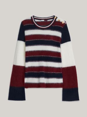 pullover in misto alpaca a righe con stemma rosso da donne tommy hilfiger