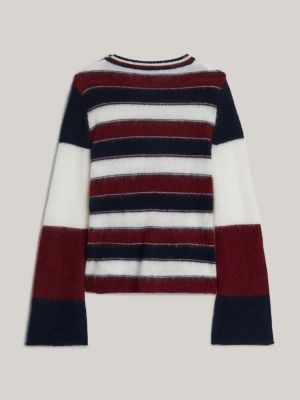 red crest alpaca blend mixed stripe jumper for women tommy hilfiger