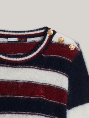 pullover in misto alpaca a righe con stemma rosso da donne tommy hilfiger