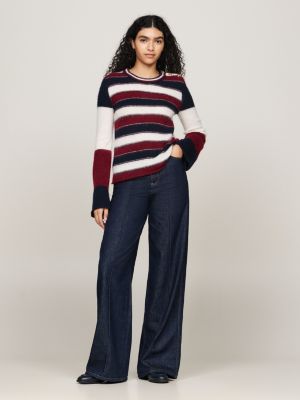 pullover in misto alpaca a righe con stemma rosso da donne tommy hilfiger