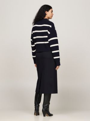 cardigan in pura lana a righe con stemma blu da donne tommy hilfiger