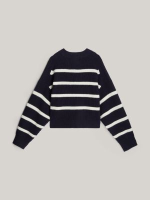 blue crest breton stripe pure wool cardigan for women tommy hilfiger