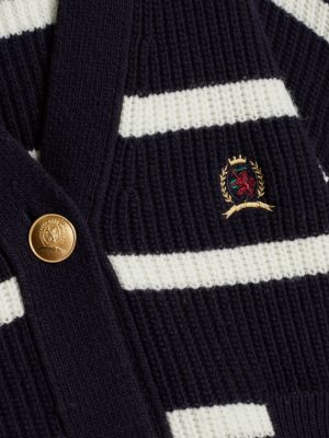 blau cardigan aus reiner wolle mit breton-streifen für damen - tommy hilfiger