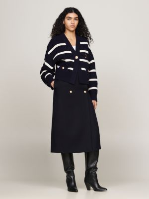 blau cardigan aus reiner wolle mit breton-streifen für damen - tommy hilfiger