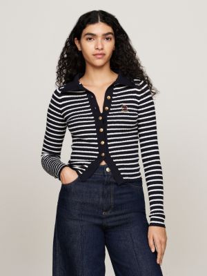 blue crest slim polo cardigan with cashmere for women tommy hilfiger