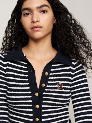 cárdigan slim tipo polo con escudo azul de mujeres tommy hilfiger