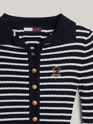 cárdigan slim tipo polo con escudo azul de mujeres tommy hilfiger