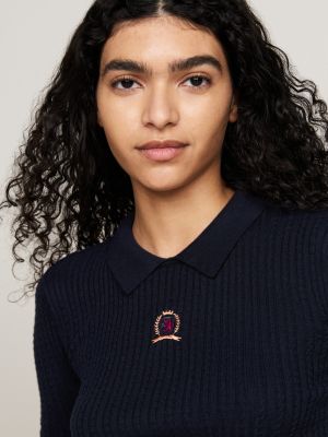 pull ajusté avec cachemire à blason bleu pour femmes tommy hilfiger