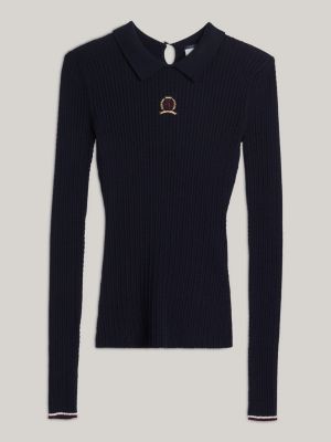 pull ajusté avec cachemire à blason bleu pour femmes tommy hilfiger