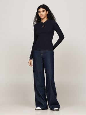 blue crest slim polo jumper with cashmere for women tommy hilfiger