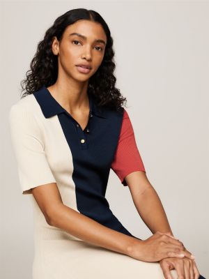 blau slim fit polokleid in color block aus strick für damen - tommy hilfiger