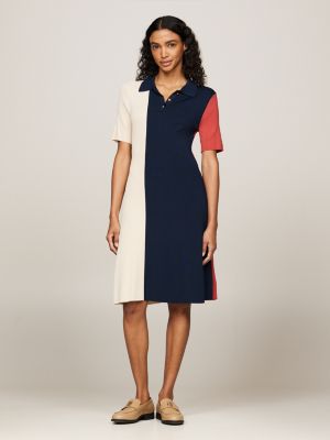 Colour Blocked Knit Slim Fit Polo Dress Blue Tommy Hilfiger