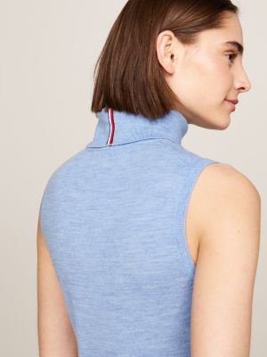 blue merino wool turtleneck sleeveless jumper for women tommy hilfiger