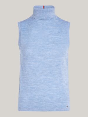 blue merino wool turtleneck sleeveless jumper for women tommy hilfiger