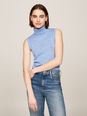 blue merino wool turtleneck sleeveless jumper for women tommy hilfiger