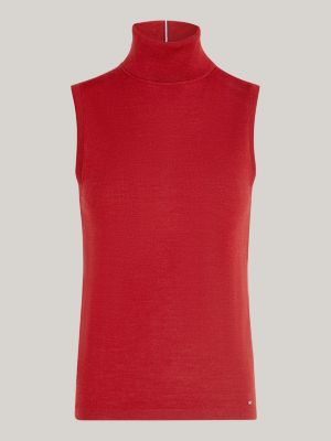 red merino wool turtleneck sleeveless jumper for women tommy hilfiger