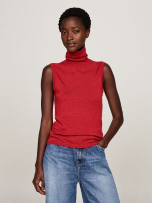 red merino wool turtleneck sleeveless jumper for women tommy hilfiger