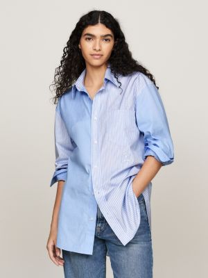 blue crest ithaca colour-blocked regular shirt for women tommy hilfiger