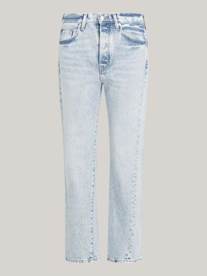 jeans straight fit a vita alta con cuciture ritorte blu da donne tommy hilfiger