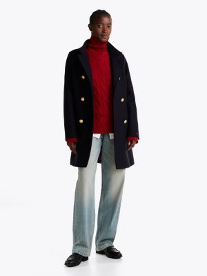 blue slim funnel neck coat with cashmere for women tommy hilfiger