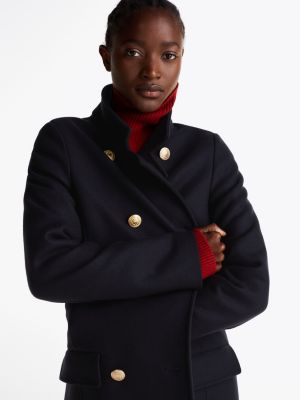 blue slim funnel neck coat with cashmere for women tommy hilfiger