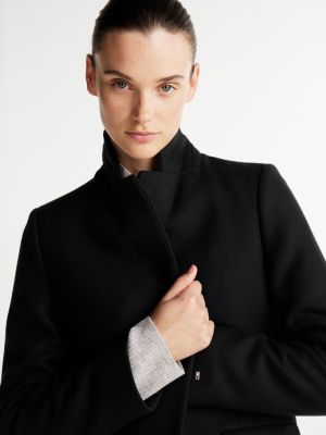 black single breasted coat with cashmere for women tommy hilfiger